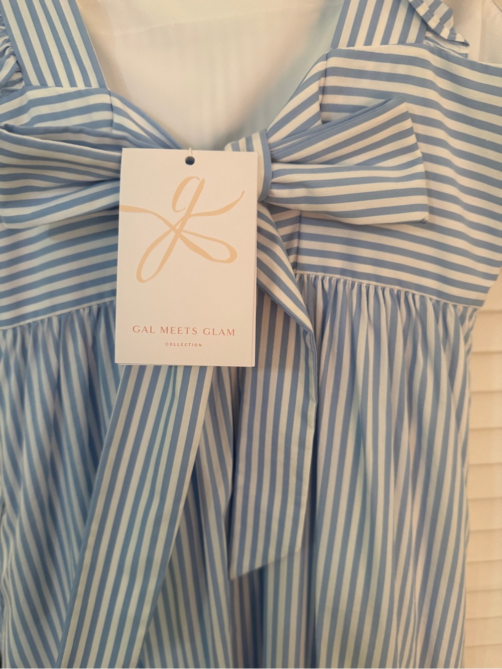 Gal Meets Glam Jasmine Light Blue and White Striped Maxi Dress - Picture 4 of 6